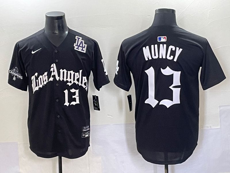 Men 2025 Los Angeles Dodgers #13 Muncy Black Five generations Joint Name Nike MLB Jersey style 7